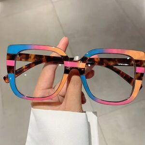 Color Block Clear Lense Frames Blue